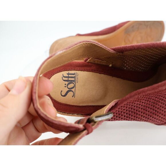 Sofft Womens Sabie Wedge Slingback Mules Booties Red Suede Perforated 11 M - Picture 12 of 13